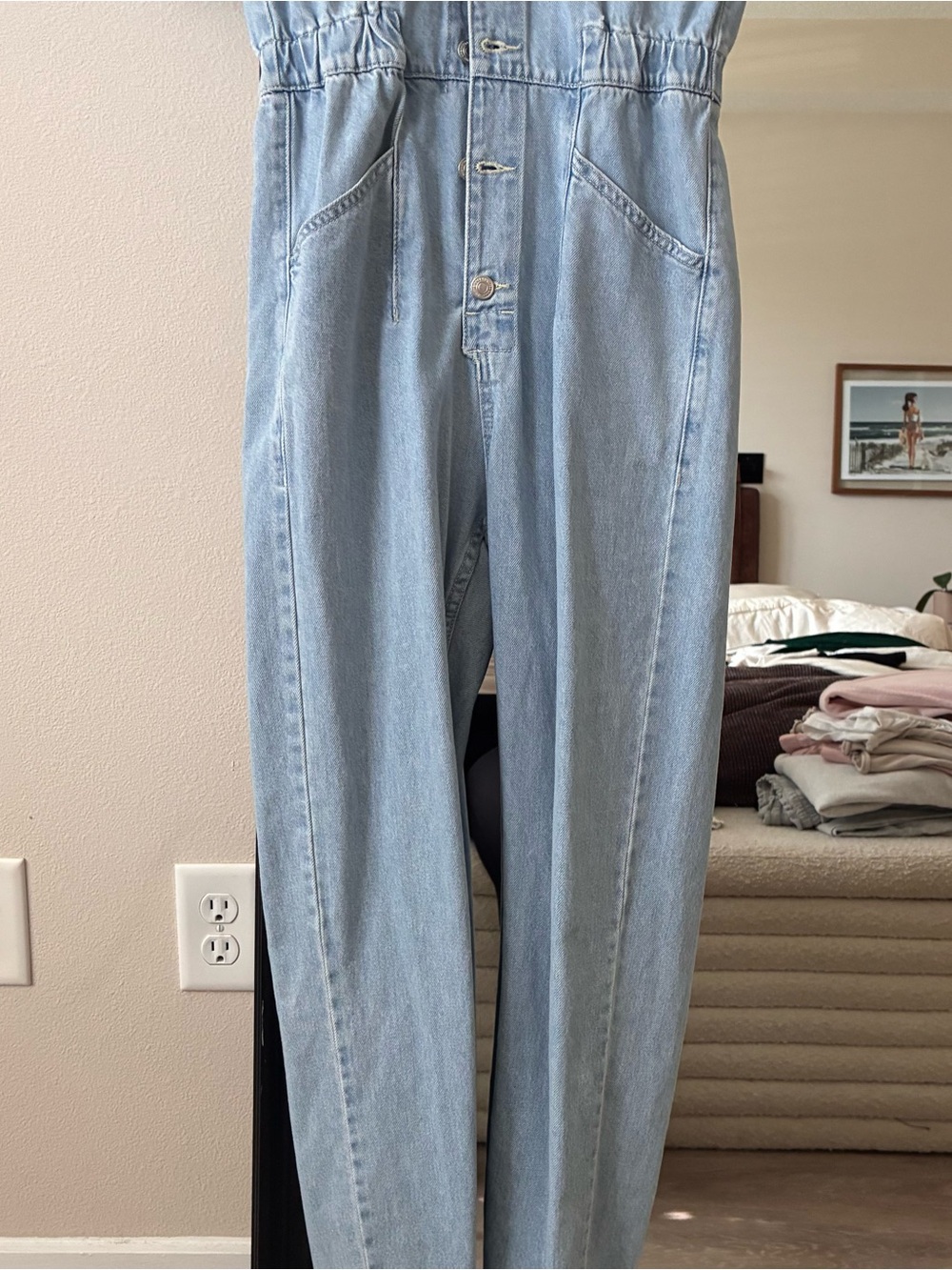 Free People Light Blue Denim Straight-Leg Jumpsuit - Picture 6 of 7
